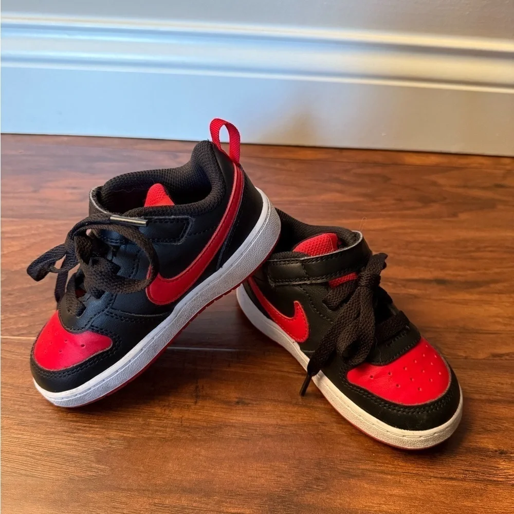 Kids Nike Court Borough Red and Black Sneakers-Size 8